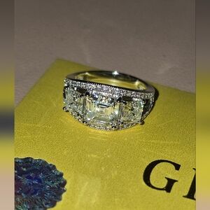 Three-Stone Cubic Zirconia Halo Ring in Silver